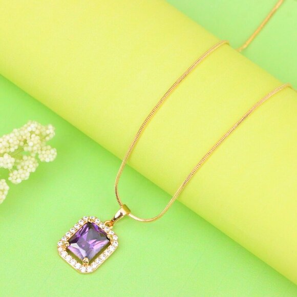 "Purple Crystal Rose Gold Pendant with Sparkling White Stone Frame, XPPT1274 - Picture 3 of 13